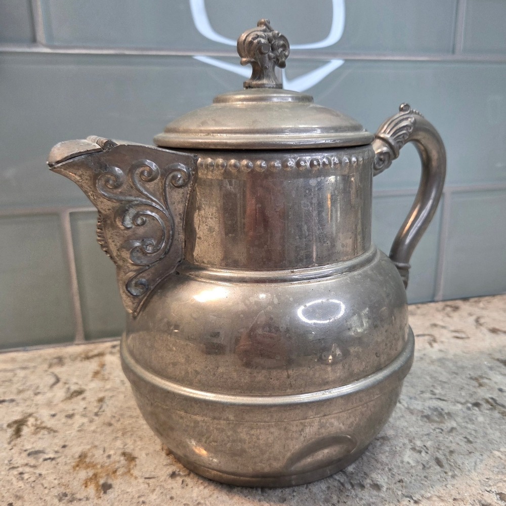 Vintage Victorian Style Silver Metal Teapotβ Ornate Scrollwork Hinged Lid 8.5in